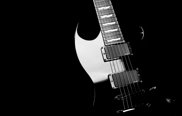 Black, guitar, reflections
