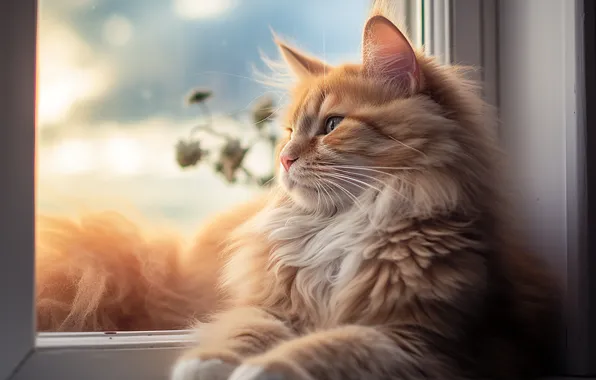 Cat, cat, look, light, pose, window, red, lies