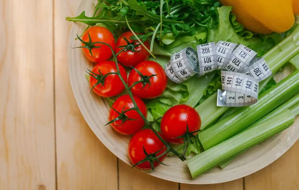 Picture greens, vegetables, tomatoes, diet, centimeter