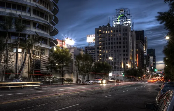 Picture night, CA, california, Los Angeles, night, hollywood, usa, light trails