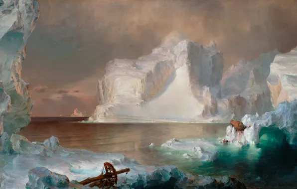 Ice, the sky, clouds, the crash, picture, iceberg, Frederic Edwin Church