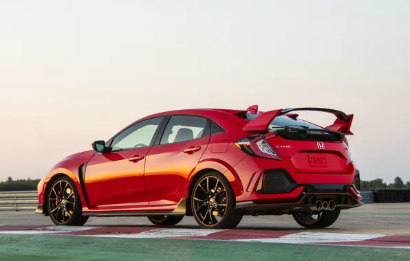 Red, track, Honda, roadside, hatchback, the five-door, 2019, Civic Type R