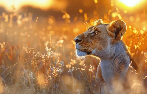 Field, grass, look, face, the sun, light, nature, pose