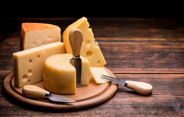 Table, Board, food, cheese, knife, pieces, plug, holes