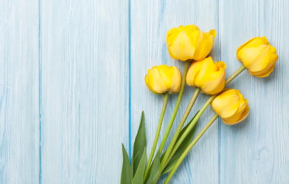 Flowers, bouquet, tulips, yellow, wood, flowers, tulips, spring