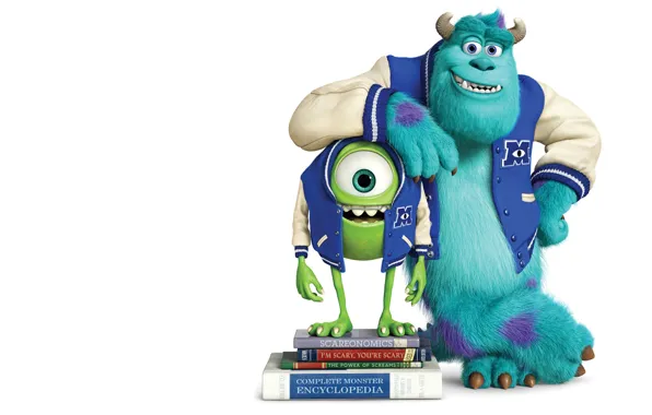 Picture blue, green, smile, horns, textbooks, one-eyed, Monsters University, Inc.