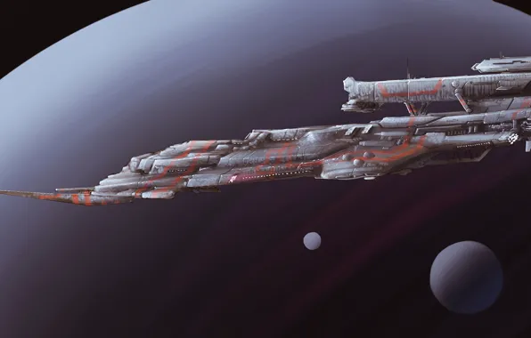Planet, Space, Ship, Fantasy, Art, Spaceship, Satellite, Fiction