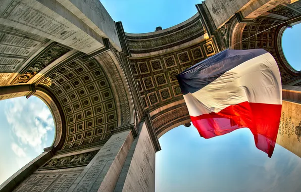 France, Paris, flag, Arch