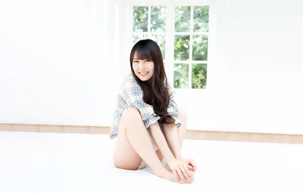Girl, sexy, shorts, long hair, smile, beautiful, pretty, lips