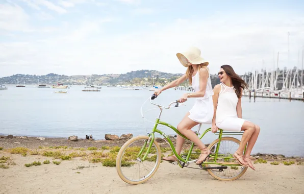 Picture beach, summer, bike, girls