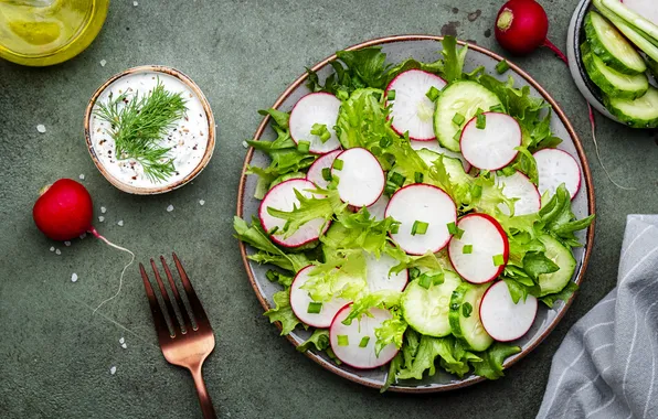 Greens, table, oil, food, towel, bow, dill, plate