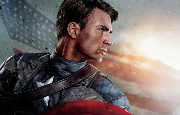 Picture flag, hero, shield, superhero, Chris Evans, Steve Rogers, Captain America: The First Avenger, When patriots …