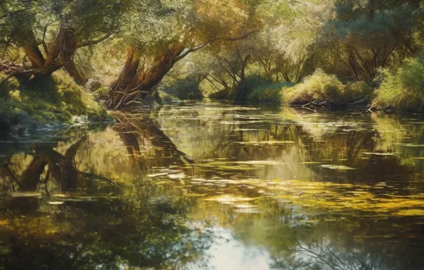 Autumn, forest, trees, lake, pond, Park, reflection, branch