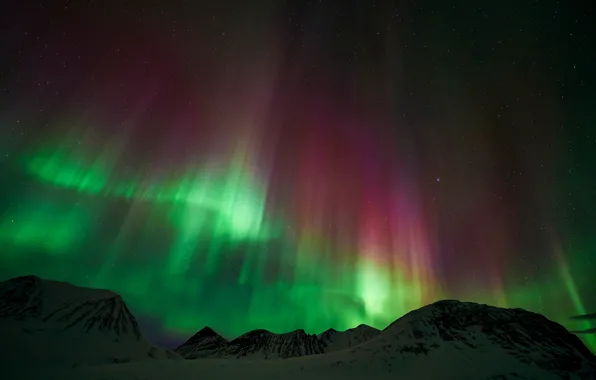 Stars, mountains, night, Northern lights, Lapland