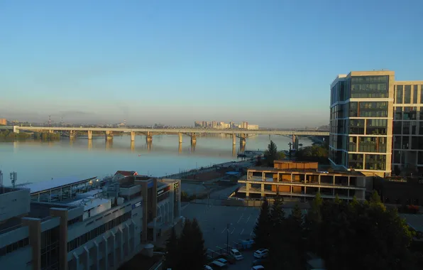 Picture summer, the sky, bridge, the city, building, home, morning, Russia