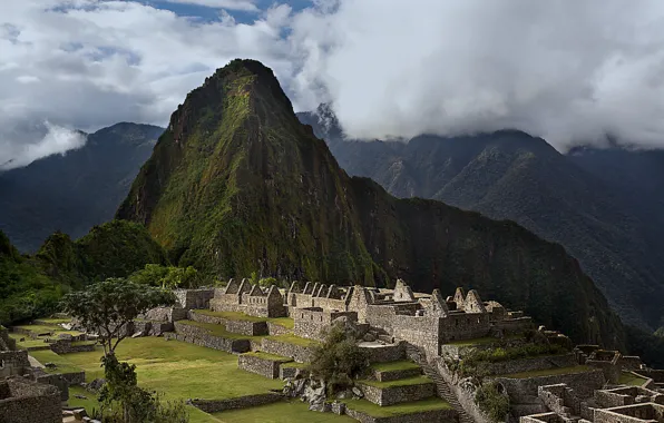 The sky, mountains, the city, the ruins, ruins, Peru, Machu Picchu, the Incas