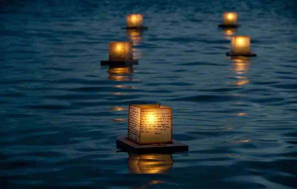 Water, lake, lights, flashlight