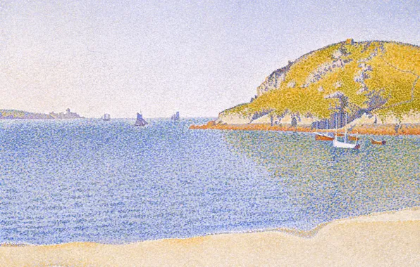 Sea, landscape, boat, picture, Paul Signac, pointillism, The Port Of Saint Ka