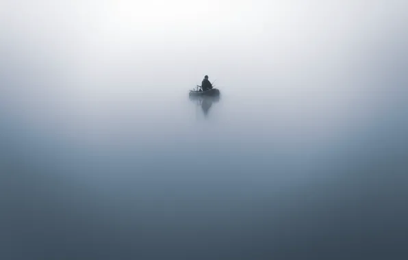 Picture fog, boat, fisherman