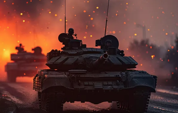 Fire, Tanks, Digital art, AI art, The Art of Artificial Intelligence, Neural network, War and …