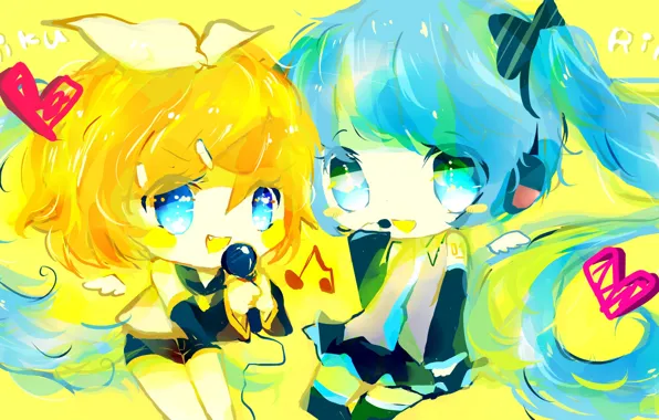 Children, two, Vocaloid, Vocaloid, Hatsune Miku, Kagamine Rin