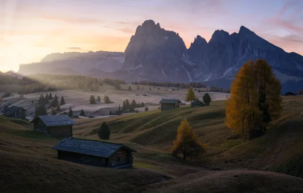 Autumn, forest, mountains, Alps, house