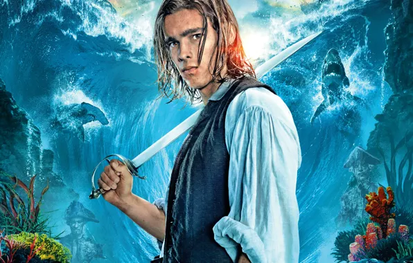 Picture sea, wave, background, ships, fantasy, sharks, Pirates of the Caribbean, poster