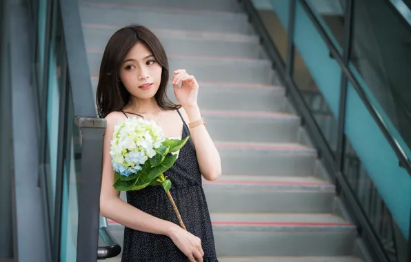 Girl, flowers, Asian, cutie