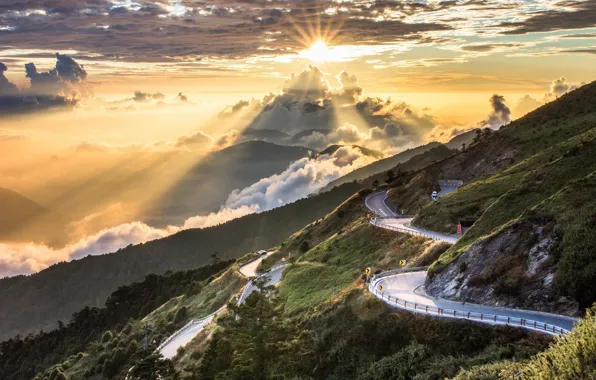 Road, the sky, landscape, sunrise, beauty, morning