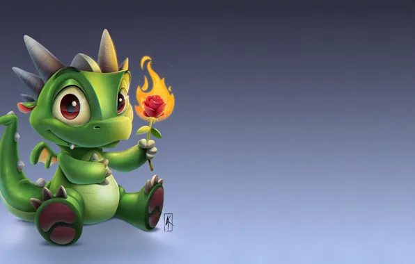 Picture flowers, flame, lights, art, dragon, children's, rosette, Little Dragon