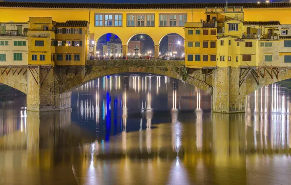 Bridge, lights, Italy, Florence