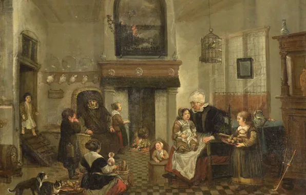 Picture children, oil, interior, picture, canvas, The Feast Of St. Nicholas