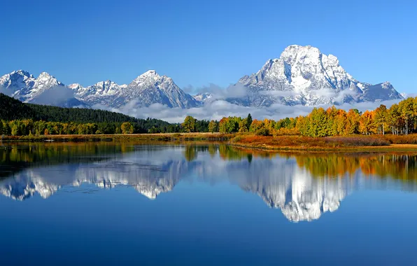 Autumn, forest, landscape, mountains, nature, lake, reflection