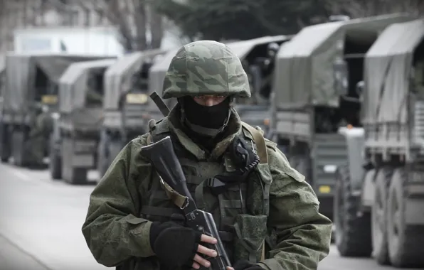Mask, soldiers, machine, helmet, Russia, Crimea, military, Republic