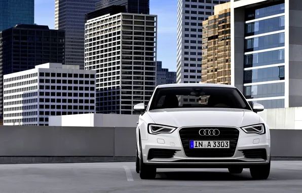 Audi, The city, White, Machine, Building, The front