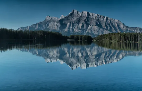 Picture night, mountain, lake, canada, banff, mount rundle
