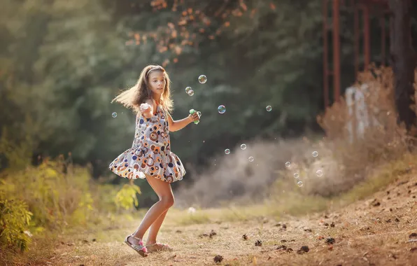 Summer, bubbles, girl, freedom