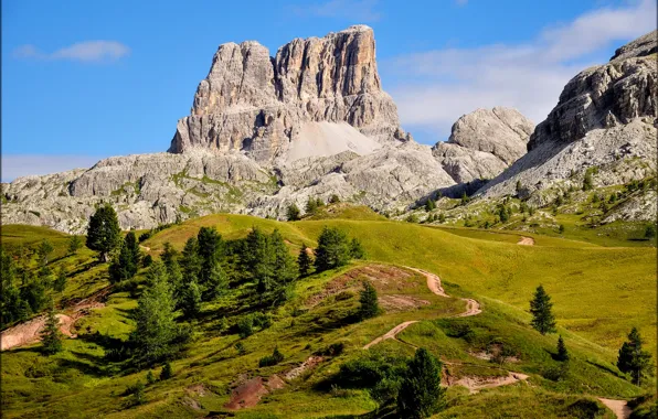 Picture the sky, grass, trees, mountains, nature, Italy, The Dolomites, mountain Averau