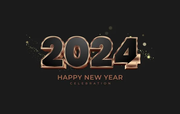 The dark background, the inscription, figures, New year, gold plated, black, date, 2024