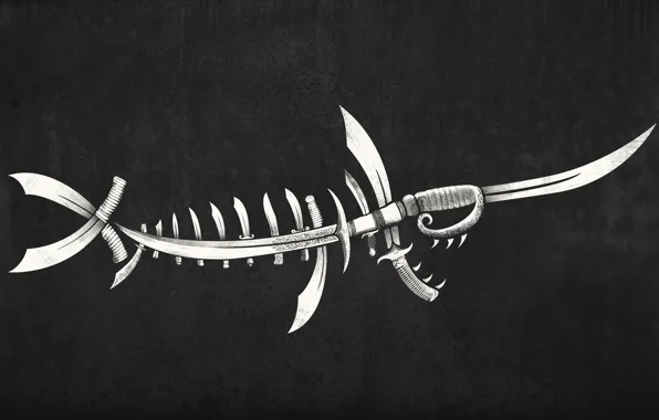 Background, fish, skeleton, knives, daggers