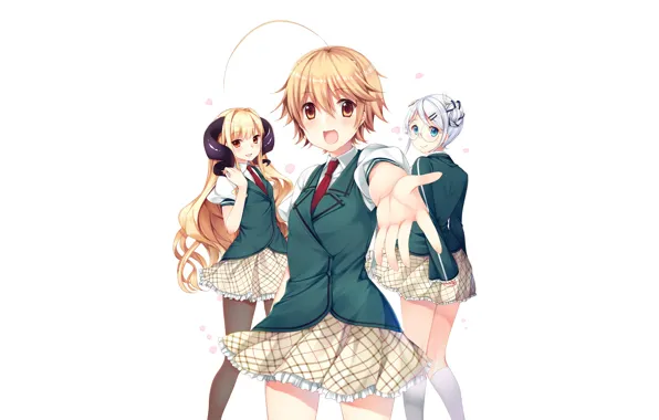 Girls, white background, Schoolgirls