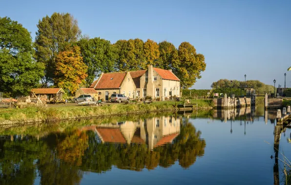 Reflection, island, home, channel, Netherlands, Goeree-Overflakkee