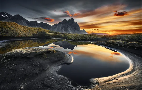 Picture water, landscape, mountains, nature, reflection, dawn, morning, Iceland