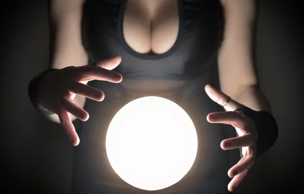 Picture light, sexy, cleavage, hands, crystal ball