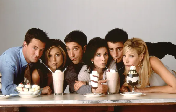 Picture the series, Jennifer Aniston, actors, Matthew Perry, dessert, characters, Comedy, sitcom