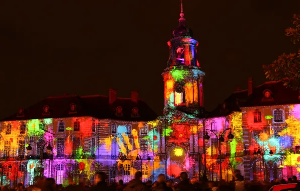 Night, people, Europe, light show