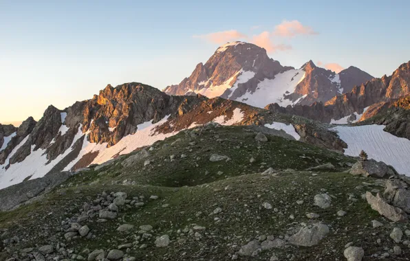 Summer, mountains, dawn, morning, the Caucasus, Arkhyz, Karachay-Cherkessia, Sophia lake