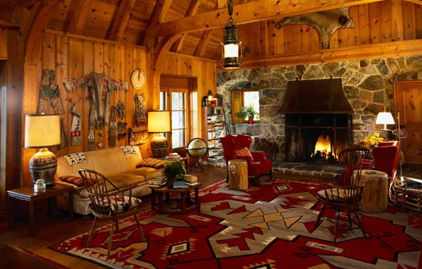 Picture interior, fireplace, wigwam