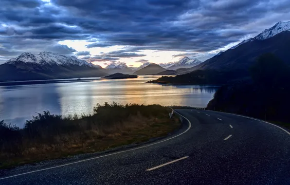 Clouds, landscape, mountains, nature, lake, The sky, road, sky