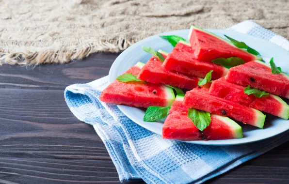 Picture towel, watermelon, plate